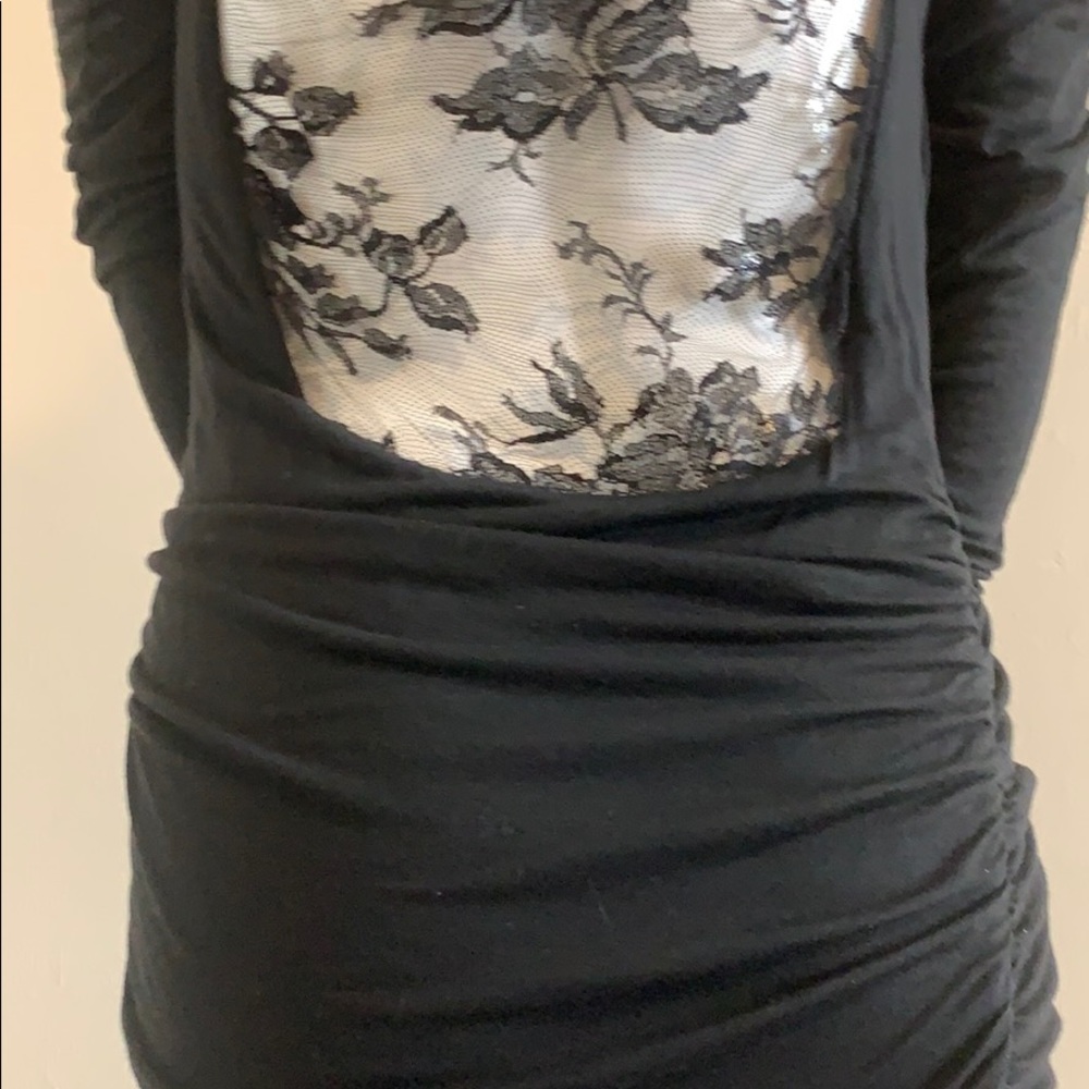 A.L.C. Black Ruched Long Sleeve Dress with Lace Cut-Out Back SM EC - Picture 9 of 15
